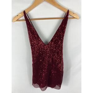 Express Dark Red Sequin Tank Cross Back Size XS
